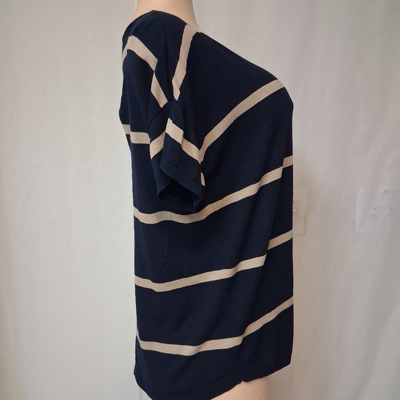 Talbots Navy Blue and Beige Striped Short Sleeve Top Wimen Size XL - Picture 16 of 16